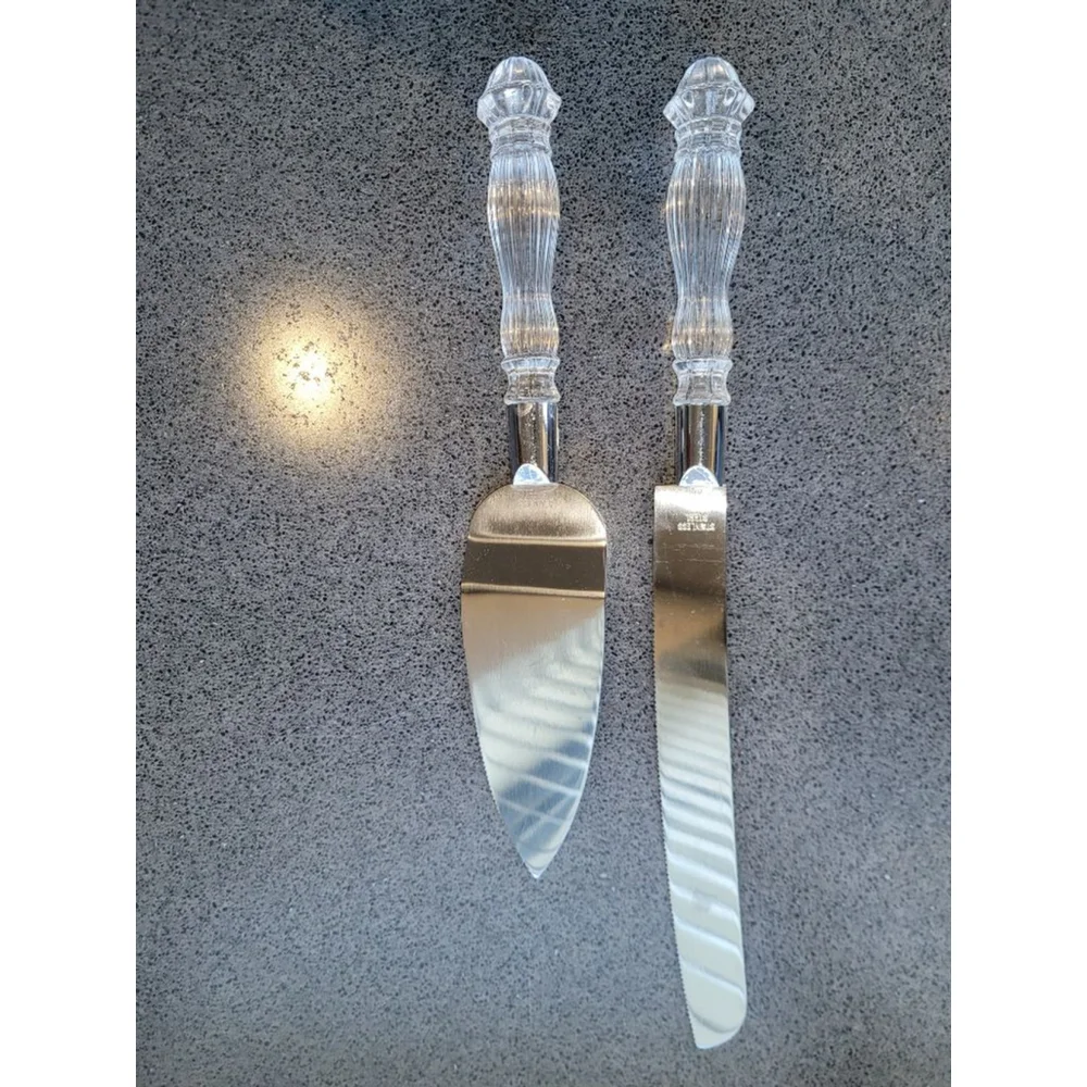 Wedding Cake Knife & Server Set Stainless Steel Clear Acrylic Handles